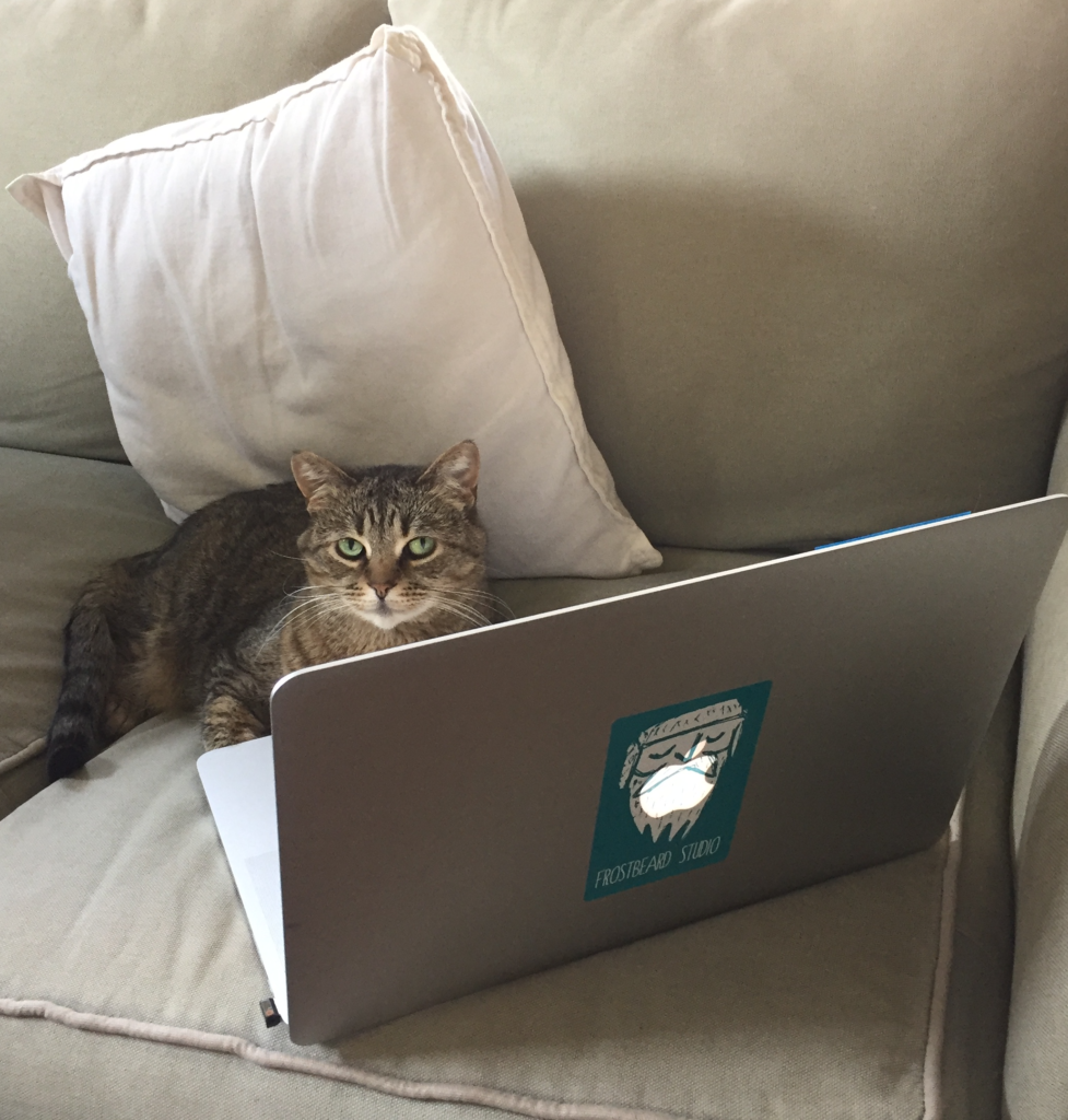 mia at computer